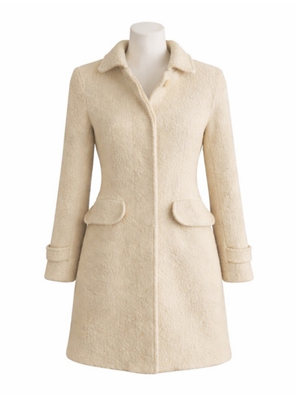 Size 6 Bill Blass Women’s Boiled Wool Long Cream Winter Coat Vintage